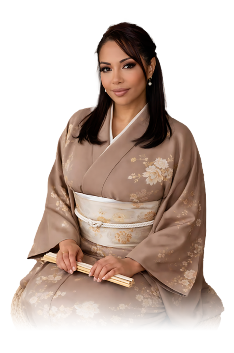 Portrait of Léia Santos in a kimono